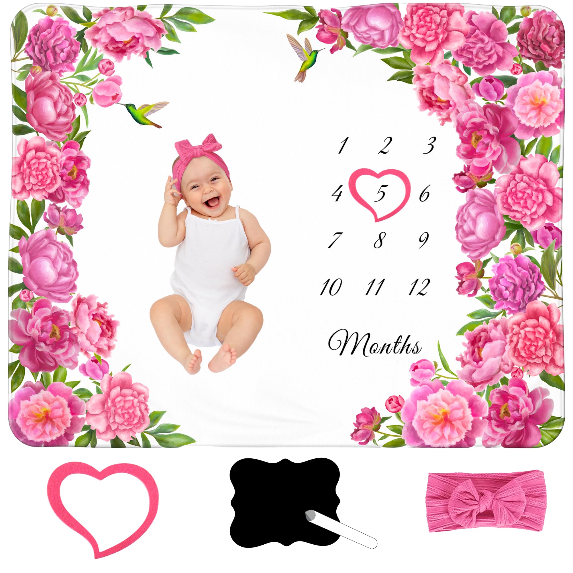 KEMINA BLANKETS floral milestone blanket with flowers for vibrant baby girl photos