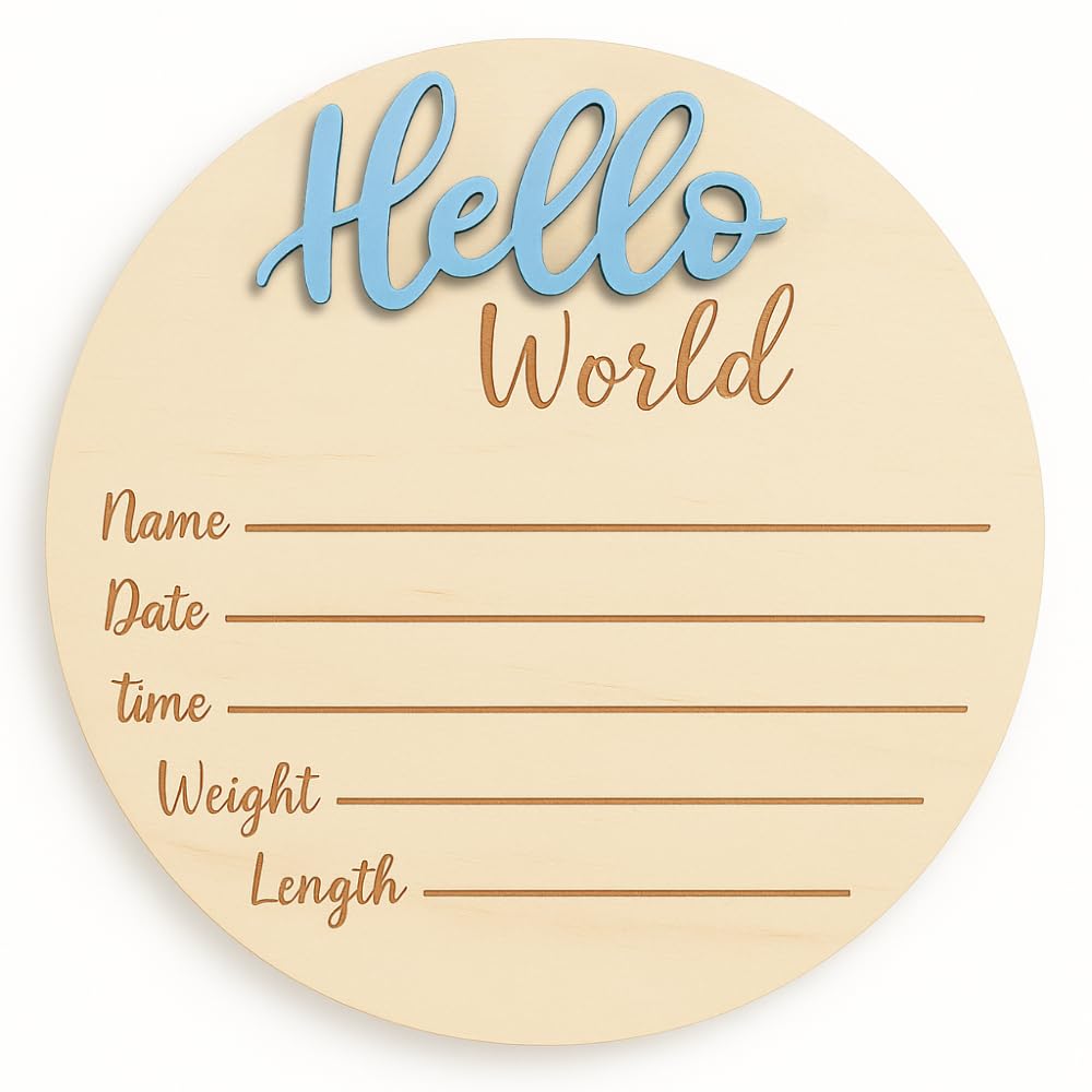 KEMINA BLANKETS Hello World blue sign for baby announcements and photos