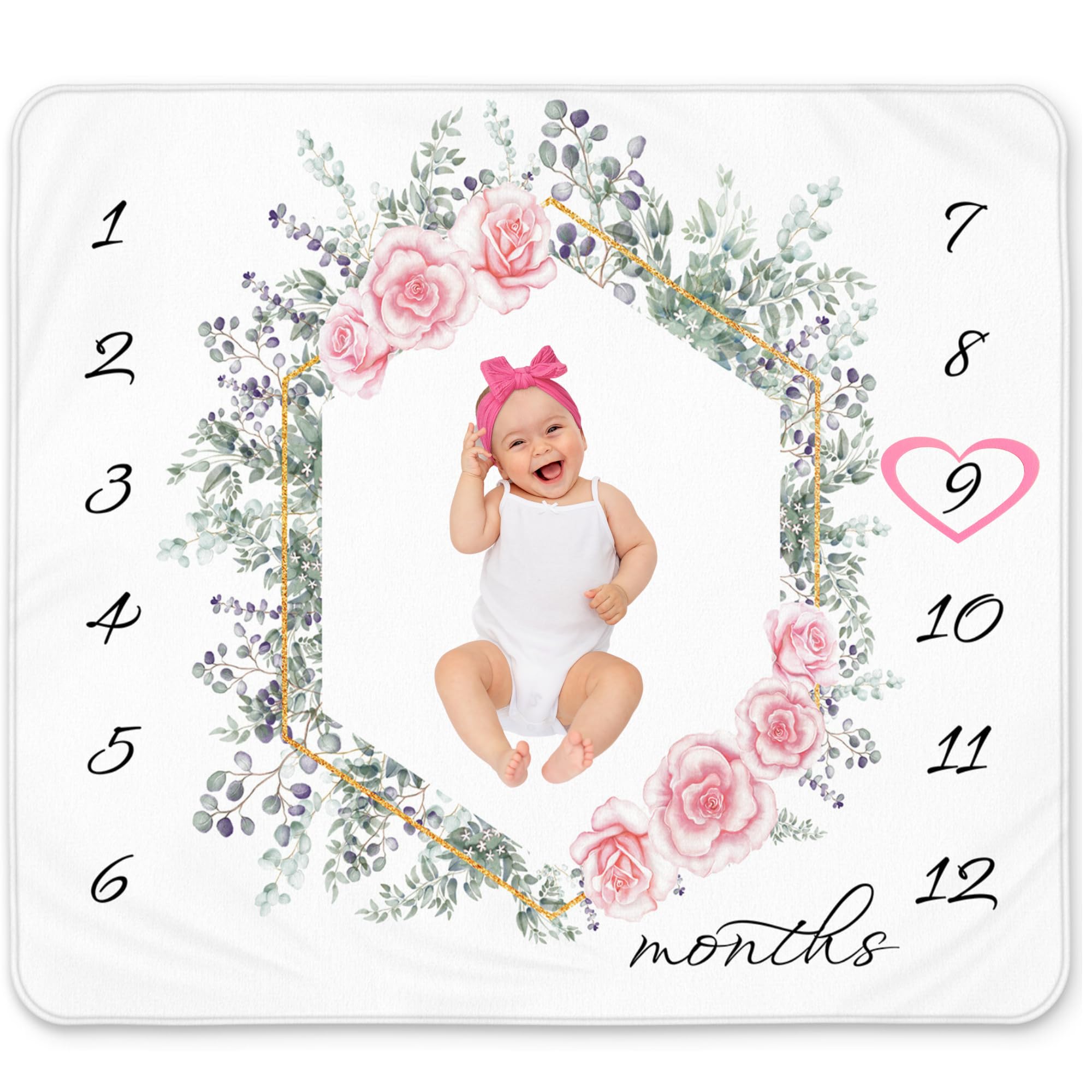 KEMINA BLANKETS milestone blanket flatlay with floral design for timeless baby photos