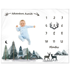Kemina Blankets milestone blanket with mountain scene for newborn photos