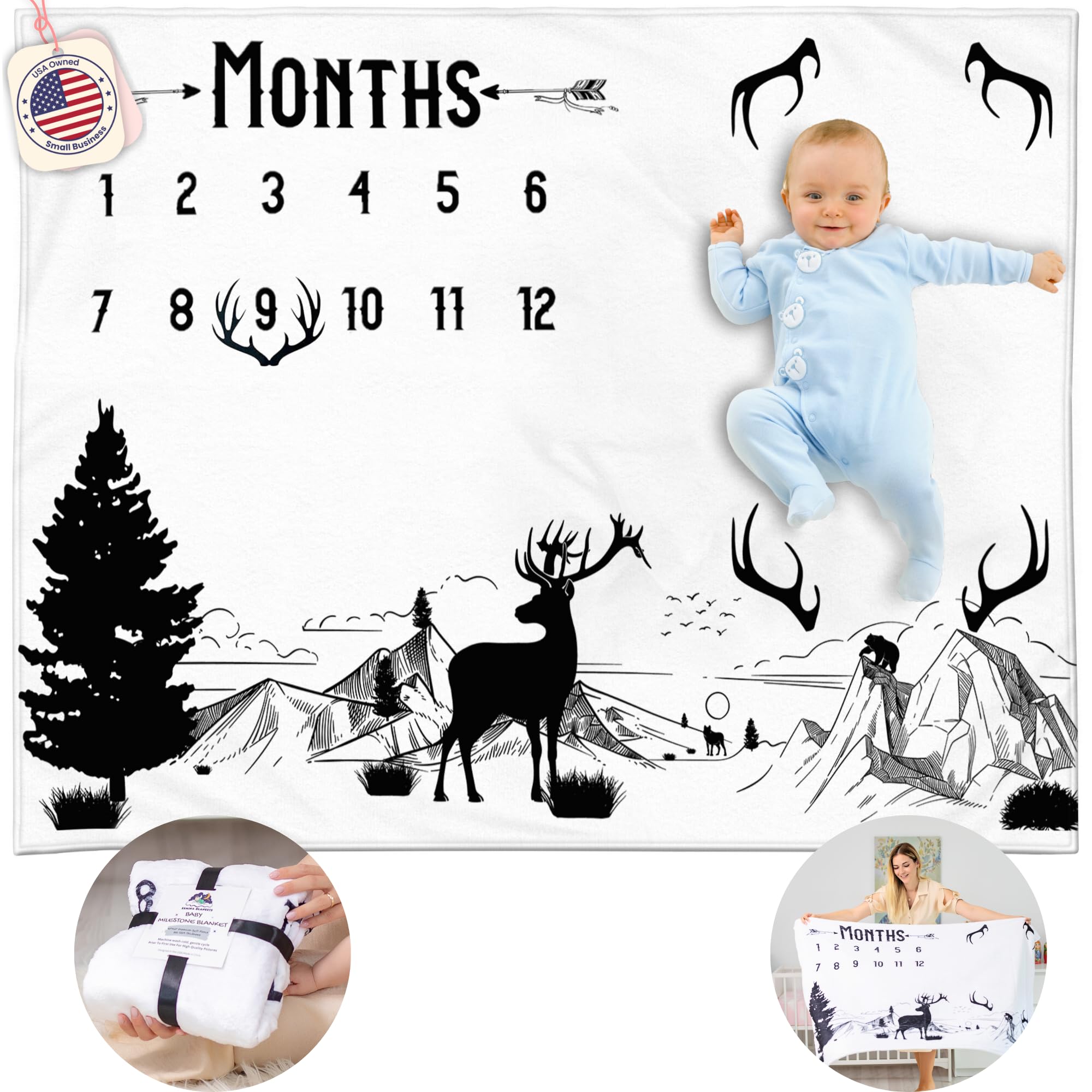 KEMINA BLANKETS milestone deer mountains backdrop for timeless newborn photos