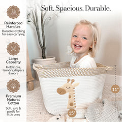 KEMINA BLANKETS cotton rope bin with soft felt giraffe patch for cozy decor