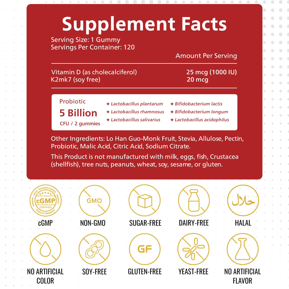 KEN strawberry gummies close-up emphasizes 5B CFU probiotics.