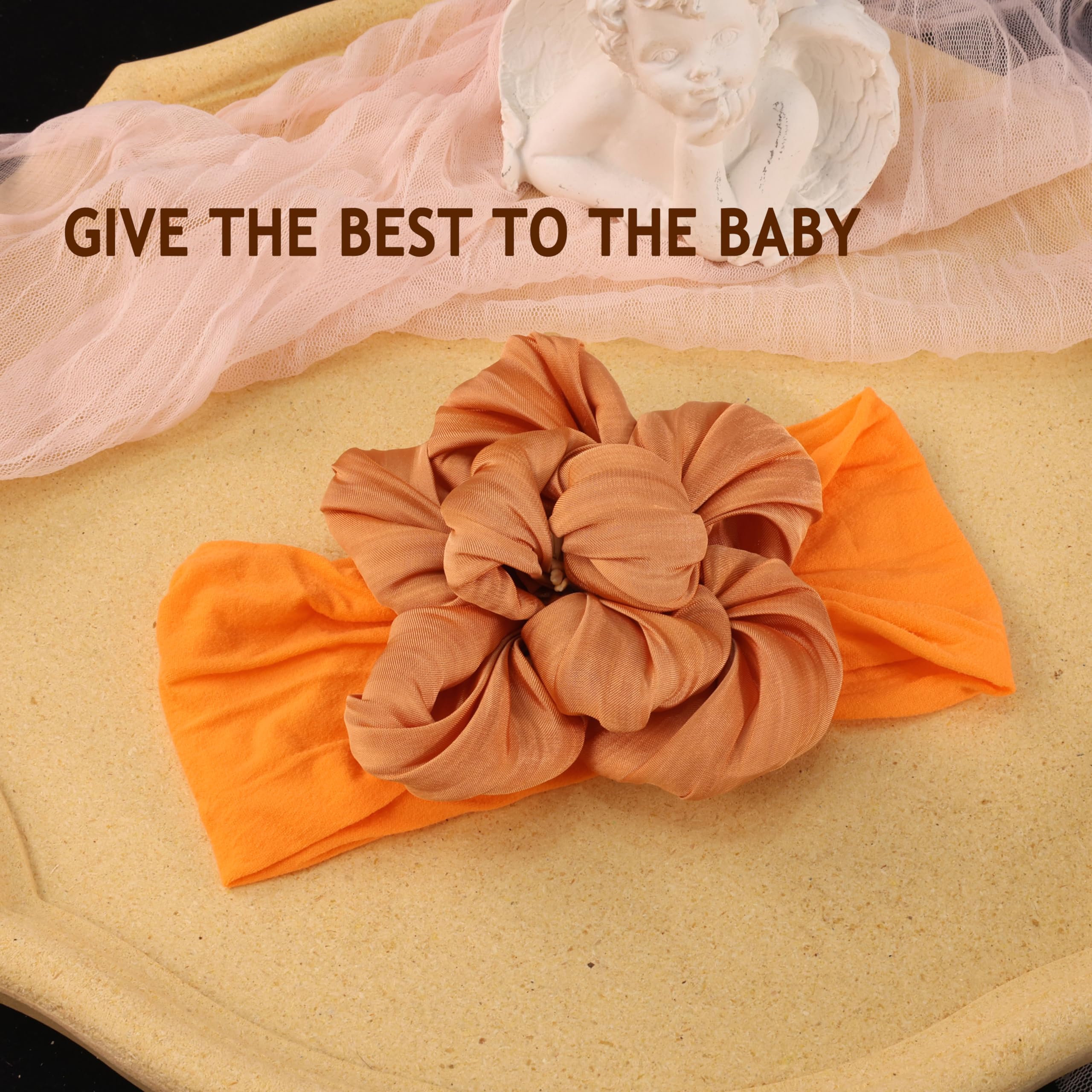 Kenjudess orange nylon flower headband adds playful style