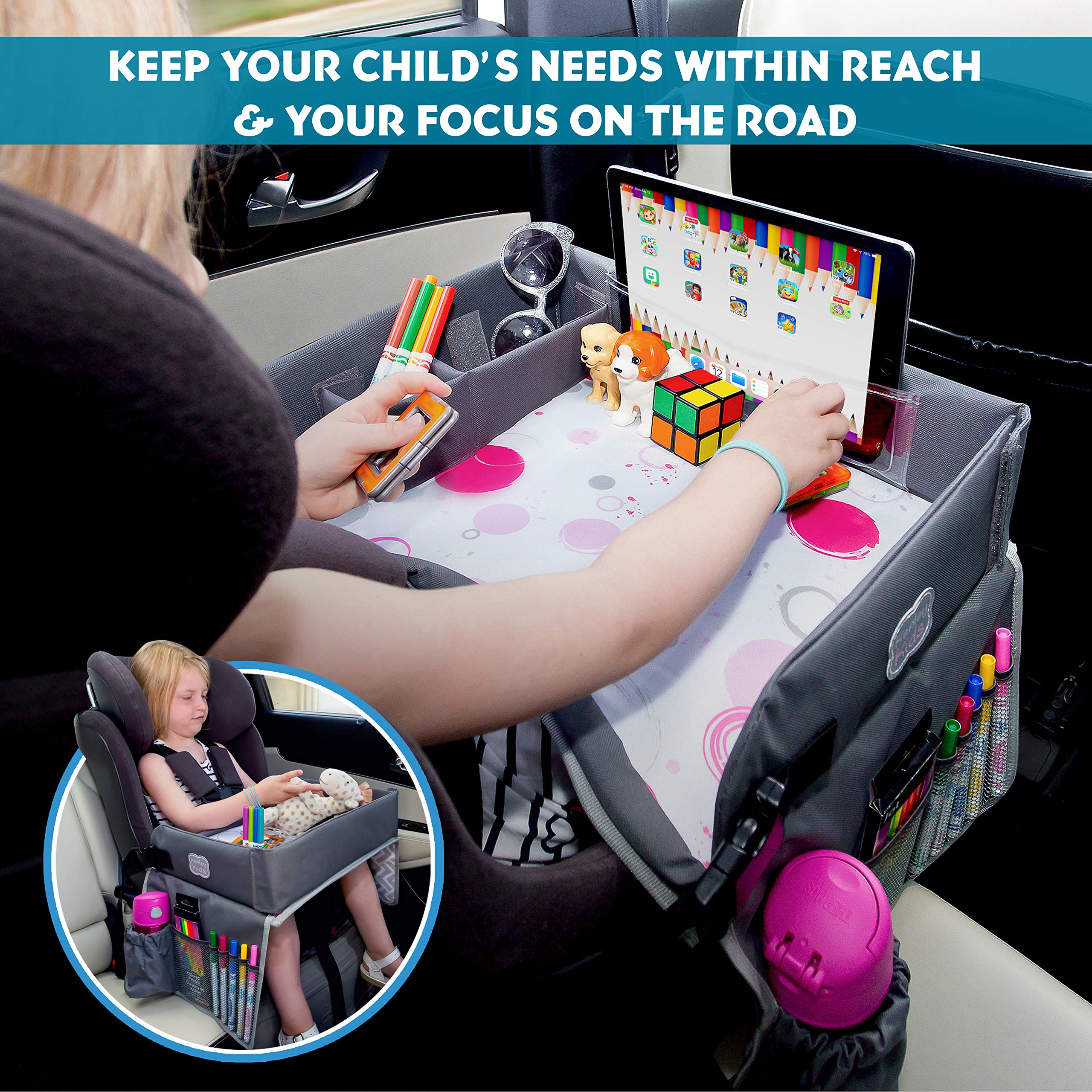 Kenley Kids Travel Tray crash-tested design adds peace of mind during travel.