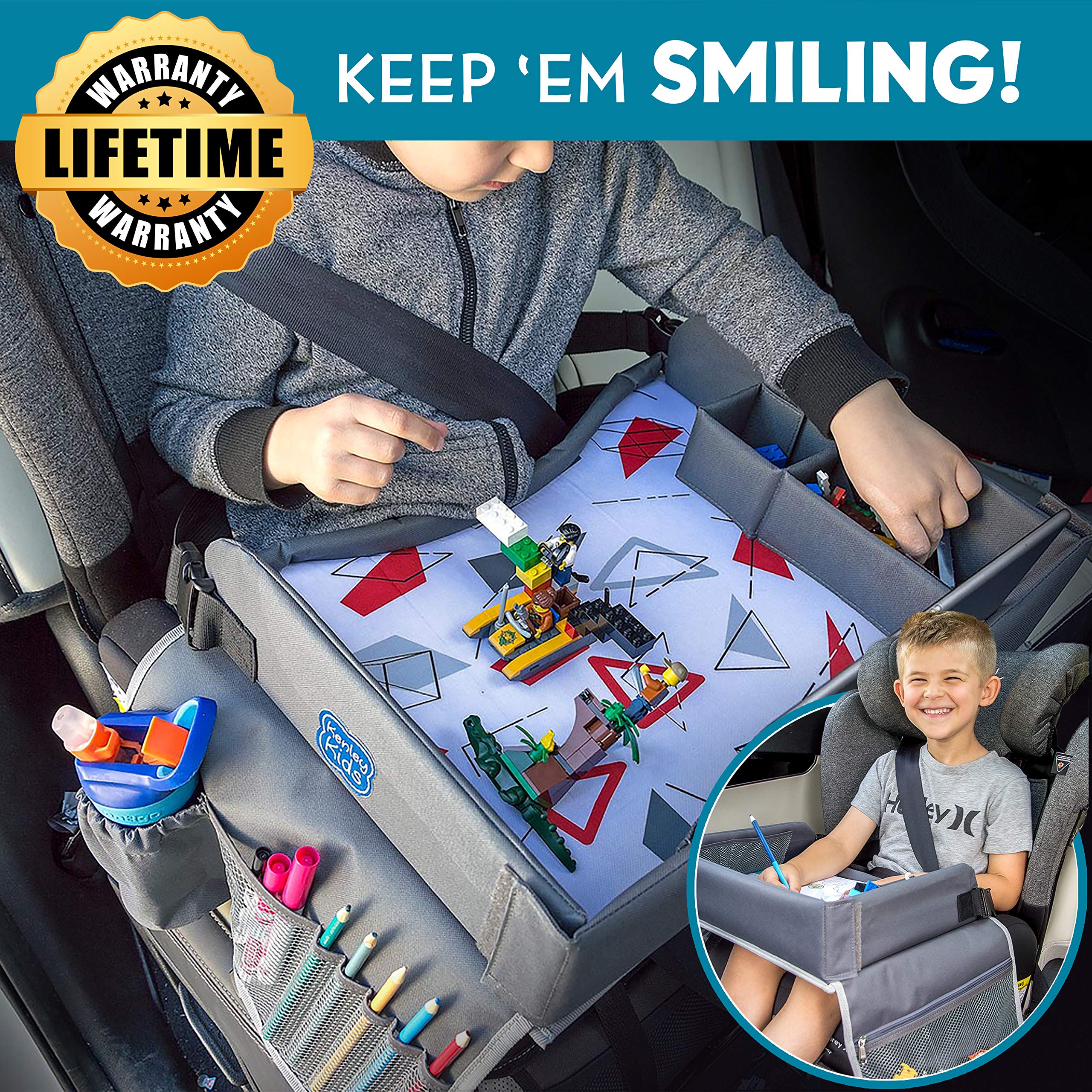 Kenley Kids Travel Tray tablet pouch keeps devices secure and accessible