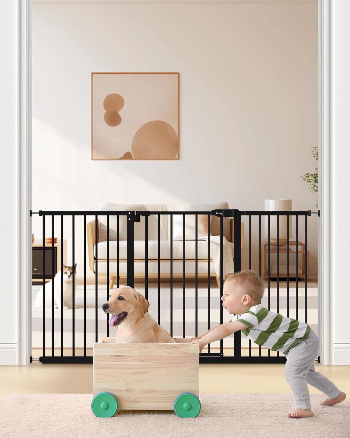 keny 29-55 inch extra wide baby gate at a doorway for safe passage.
