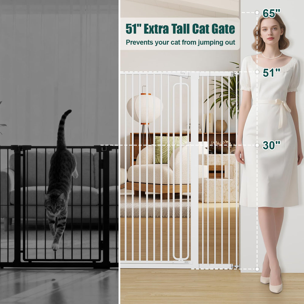 keny adjustable-width cat gate showing 29.7 to 46 inch fit for doorways