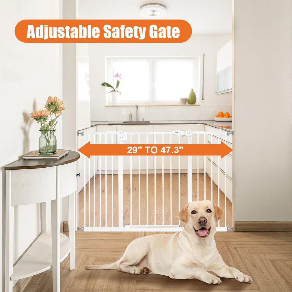 Keny baby gate with auto-close feature promoting safe one-handed passage