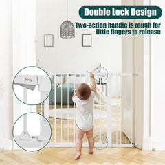 keny baby gate double lock close-up, helps prevent toddler openings while easy for adults