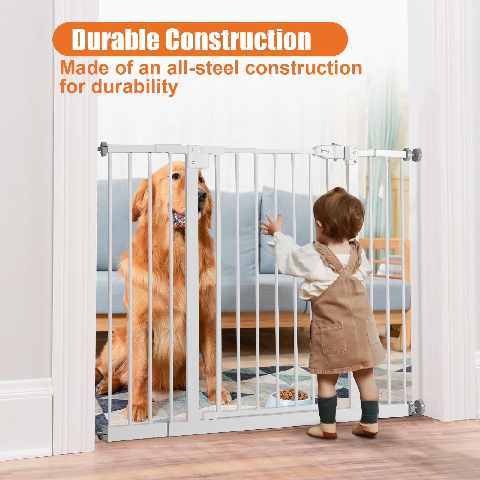Keny baby gate white finish complements home décor at 30 inches tall.