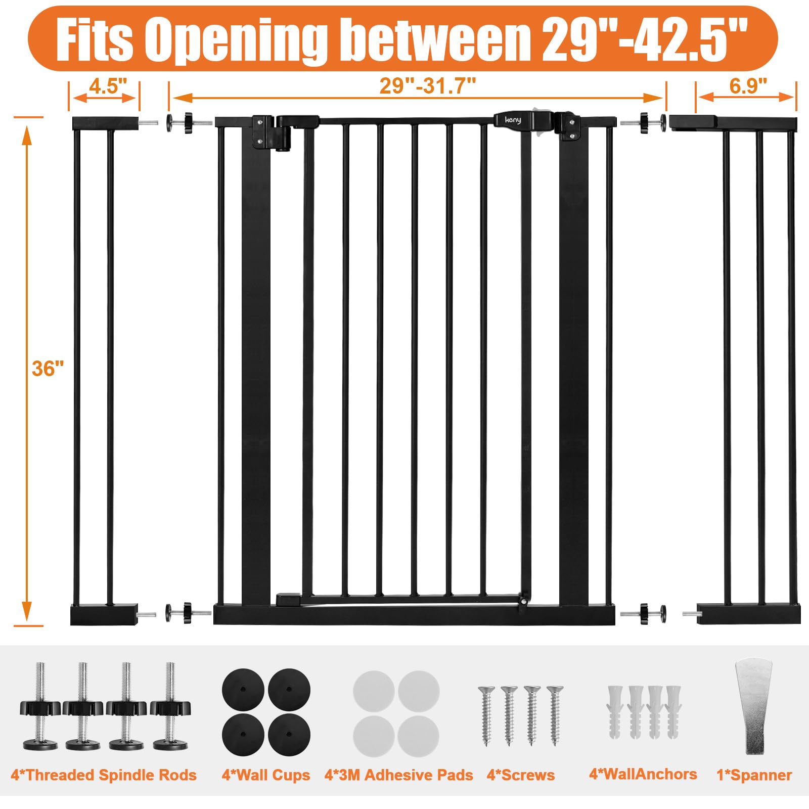 keny black finish safety gate with double lock for added security.