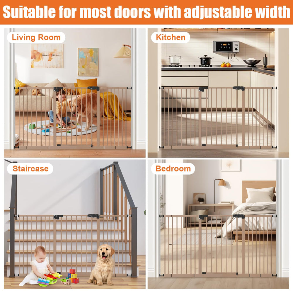 Sturdy steel construction in brown finish provides durable family barrier