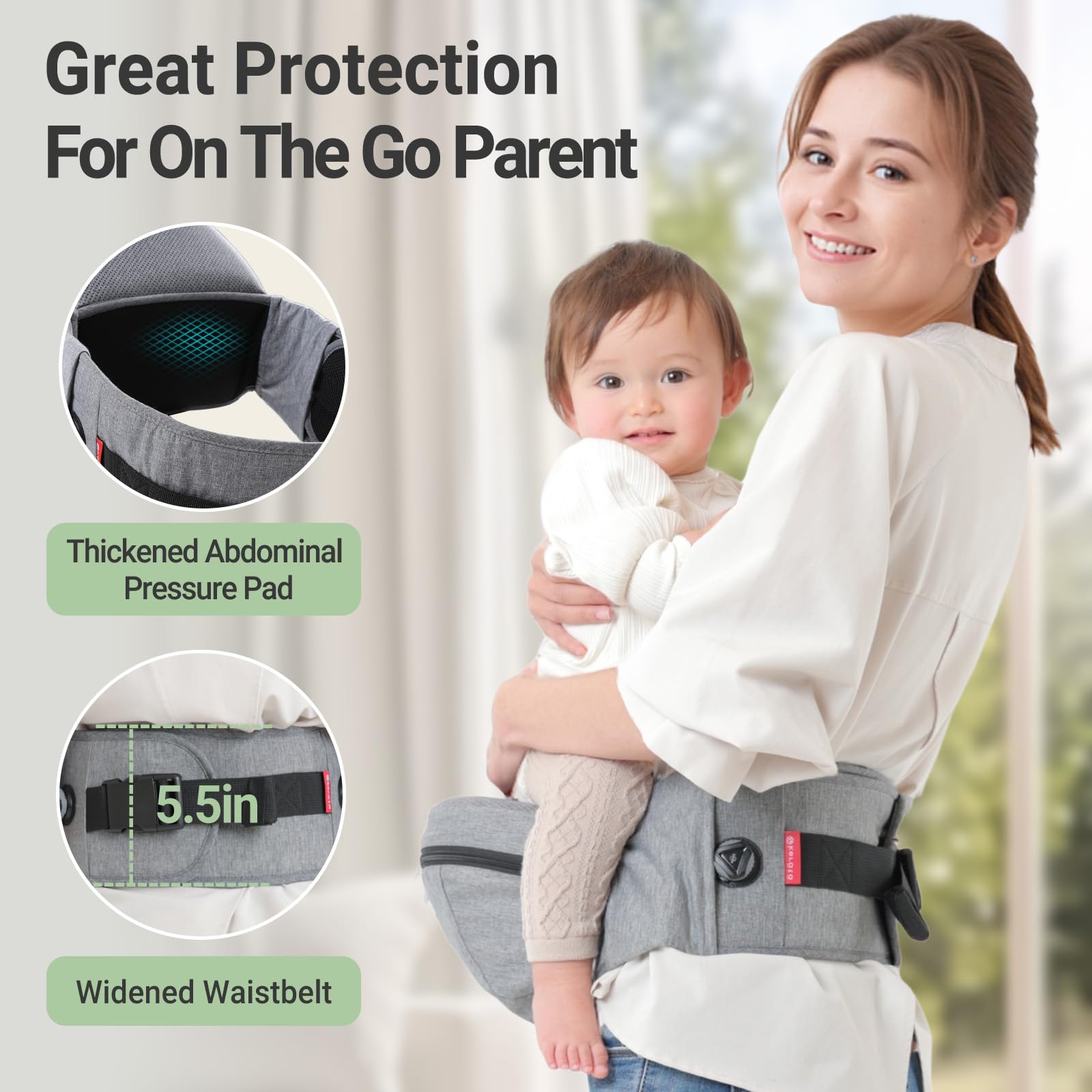 Kerata carrier pocket storage showing space for diapers and toys.