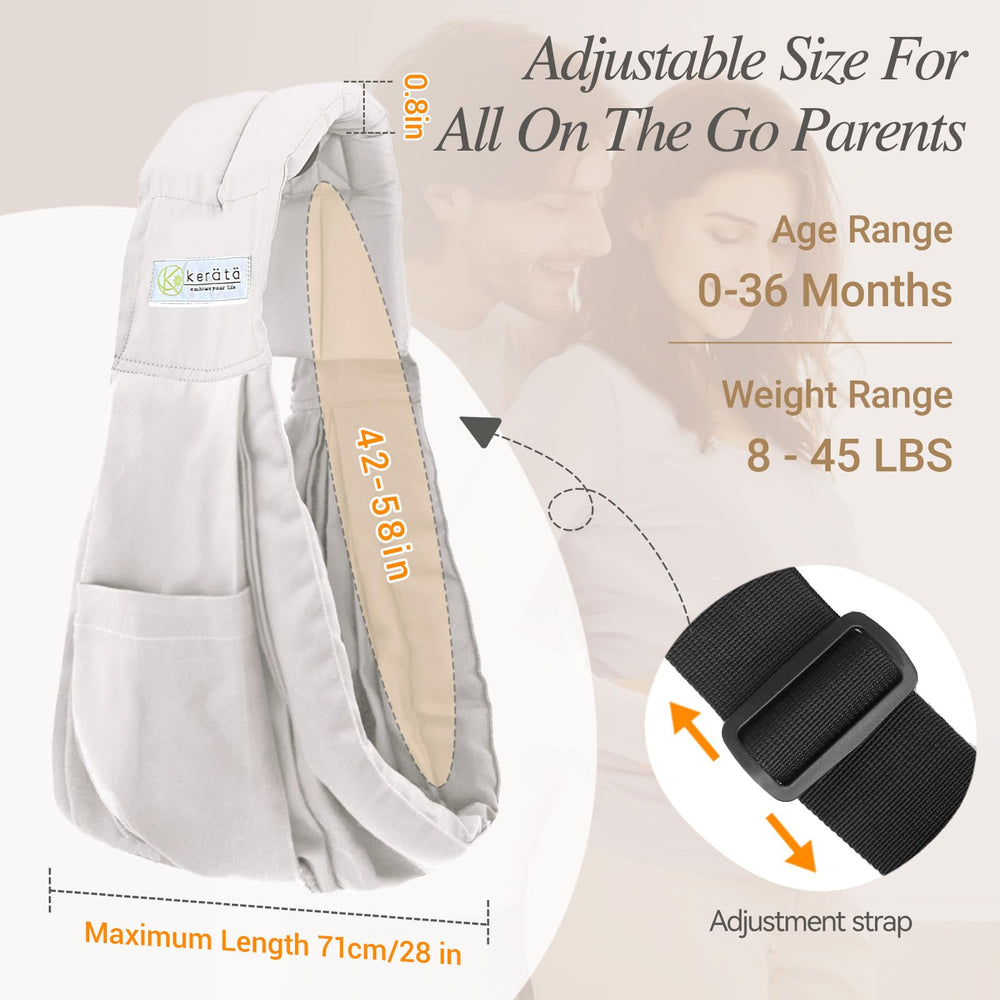 Kerata baby sling compact storage in grey folds neatly for travel