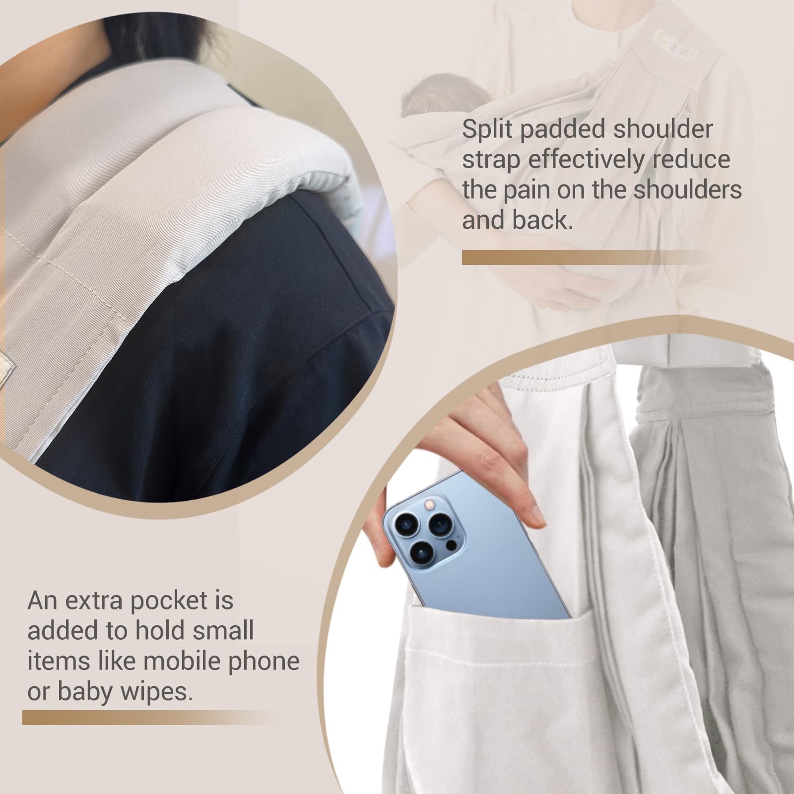 Kerata baby sling secure buckle in grey ensures steady support and safe wearing