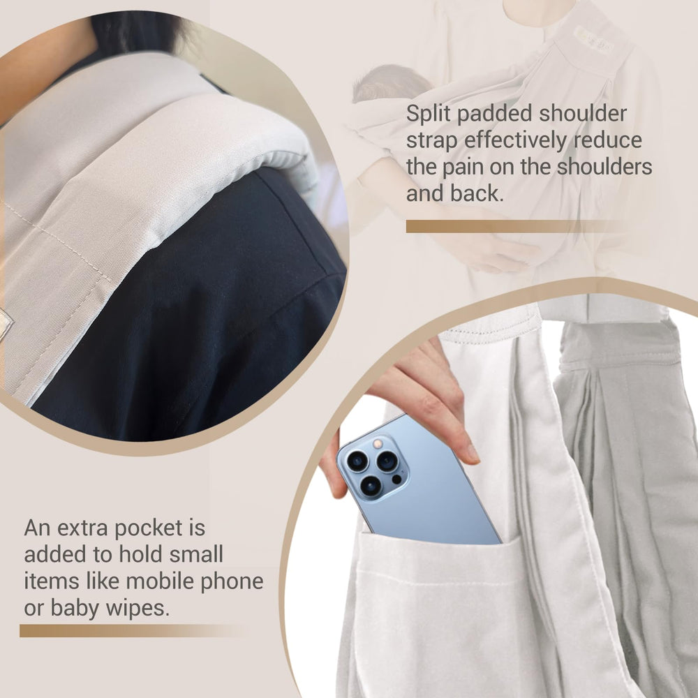 Kerata baby sling secure buckle in grey ensures steady support and safe wearing