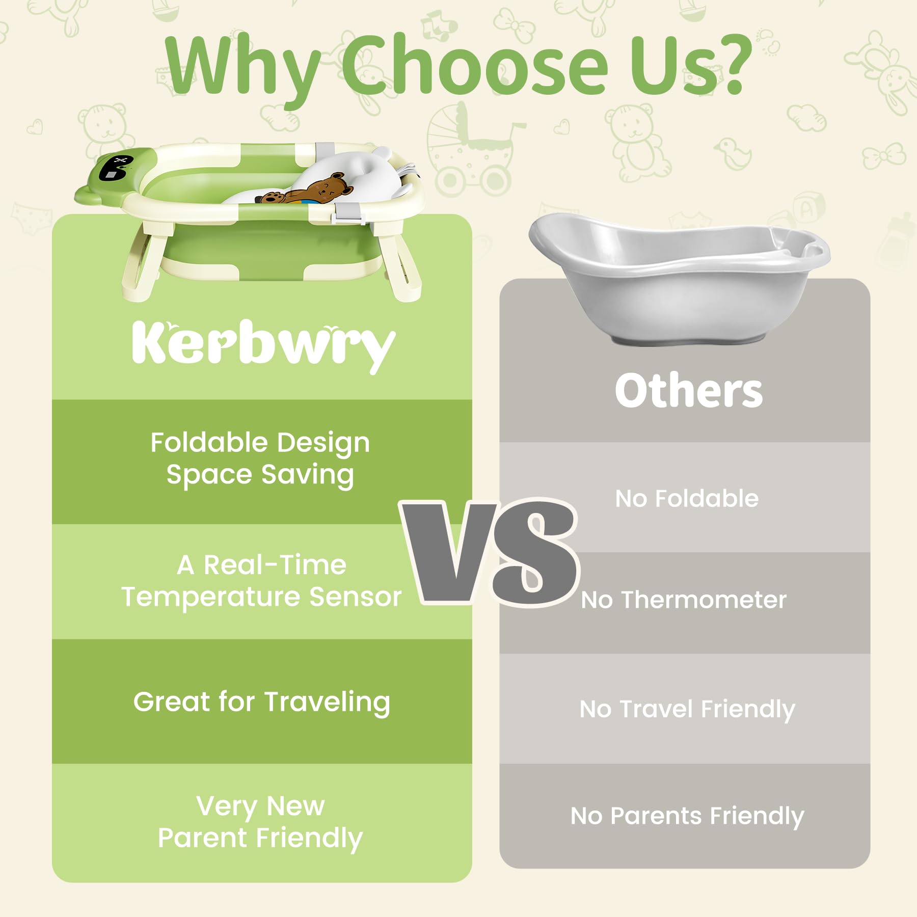 Kerbwry green collapsible tub ready for everyday bath moments.