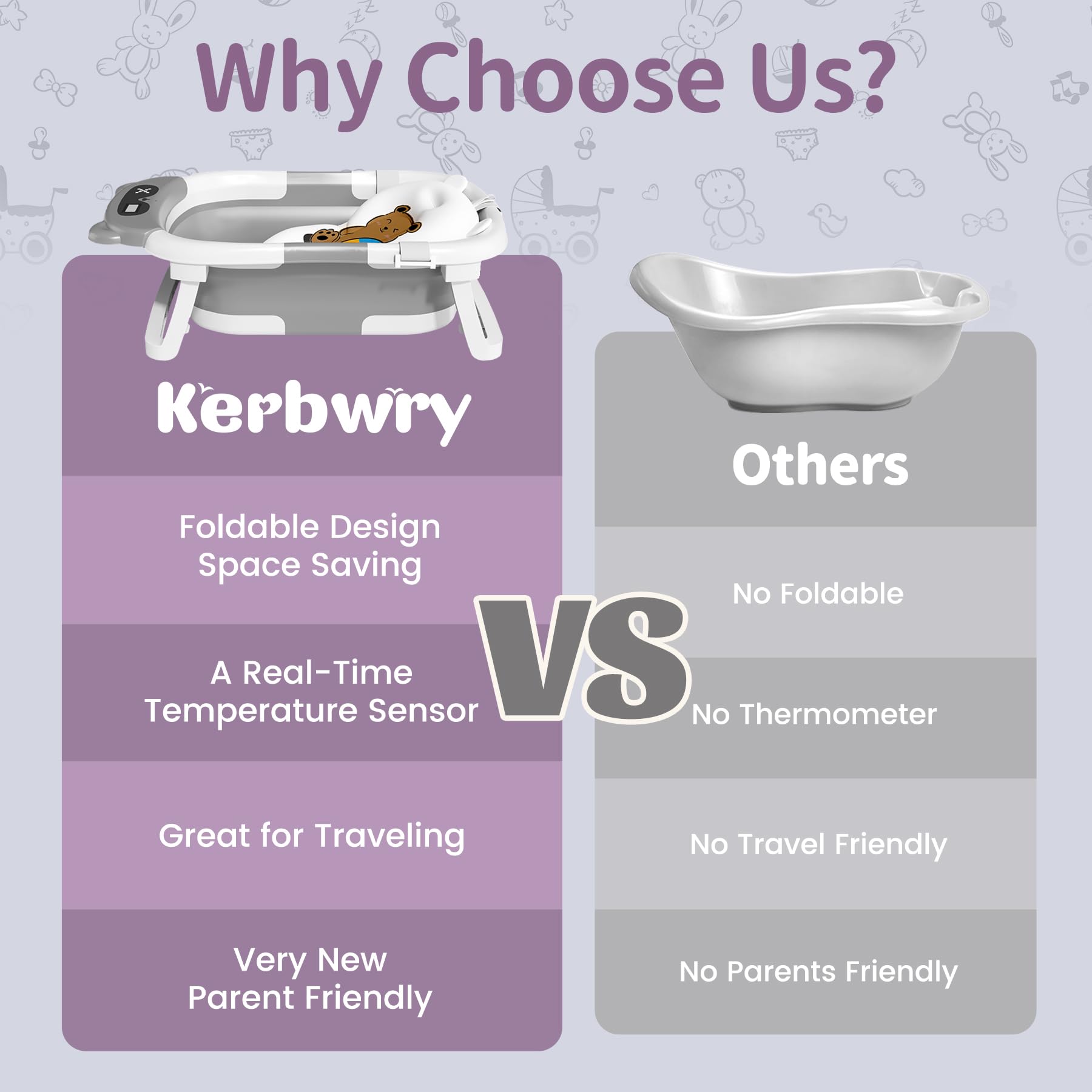 Kerbwry grey baby tub in use during everyday bath time.