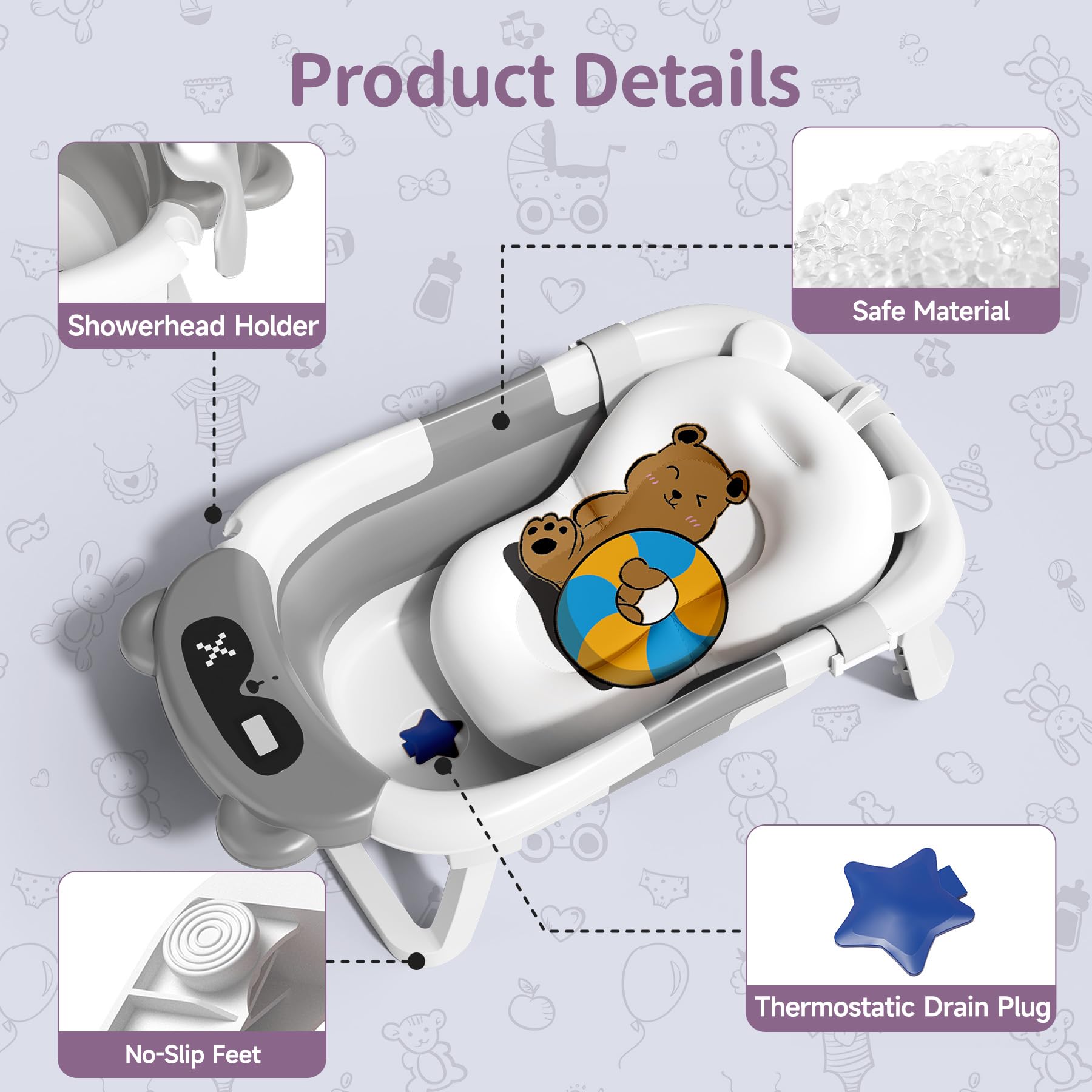 Kerbwry tub suitable for newborn to toddler growth.