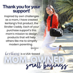 Kerilang stroller caddy fits most strollers for versatile on-the-go organization.