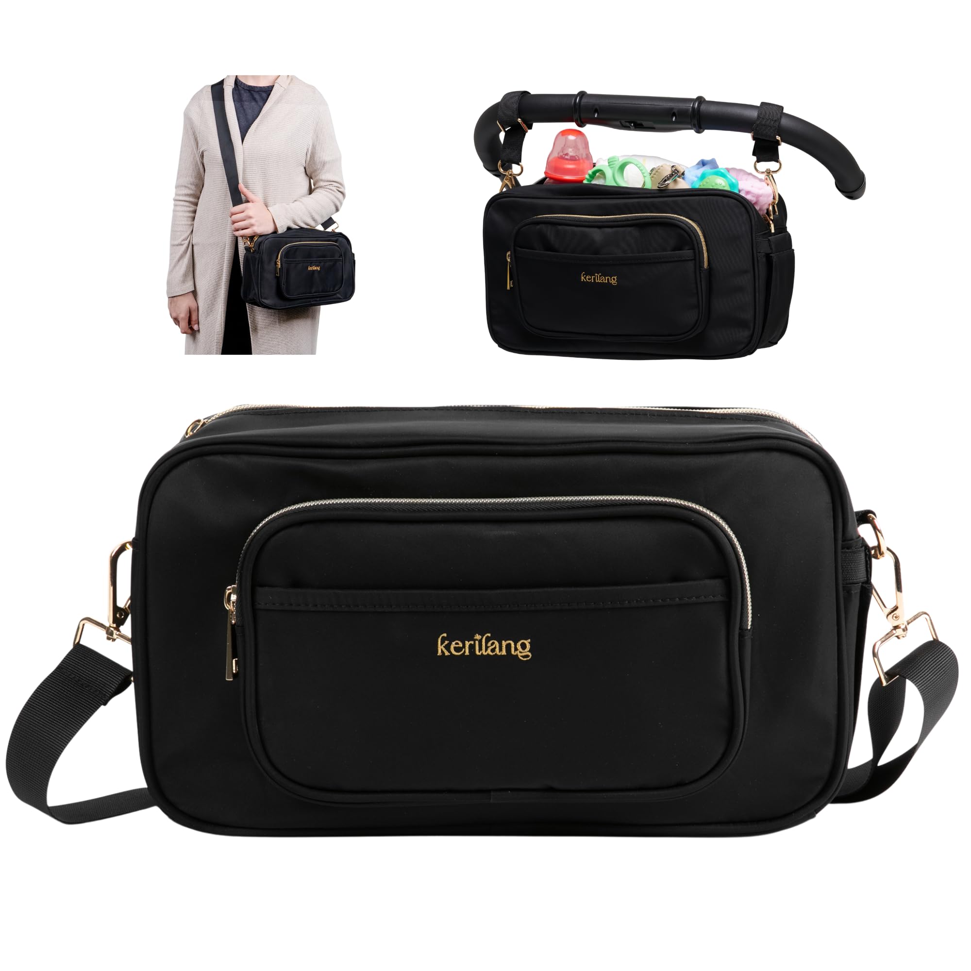 Kerilang universal stroller caddy with cup holder keeps bottles within reach during outings.