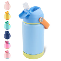 Kerilyn 12oz kids bottle sky front view demonstrates durable insulated bottle for everyday hydration.