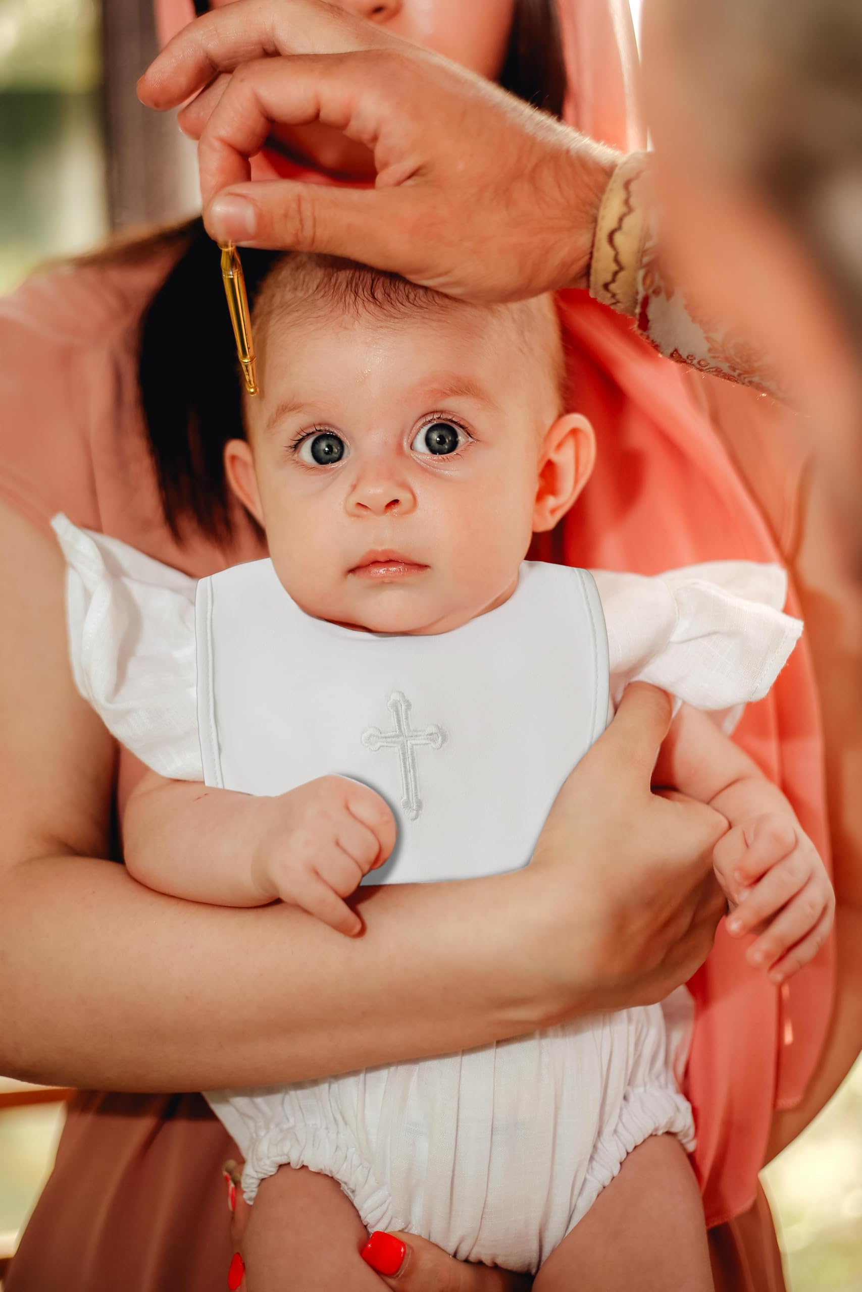 KESICI baptism bib embroidery cross design ideal for christening outfits.
