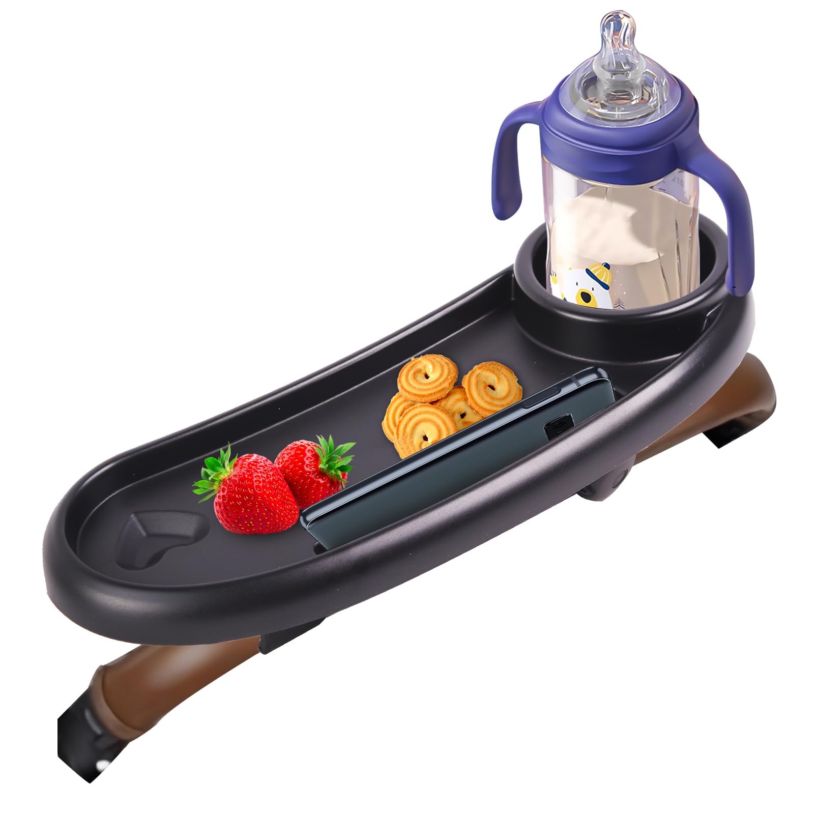 KEUYE Nuna snack tray assembly facilitates quick, tool-free setup on compatible strollers.