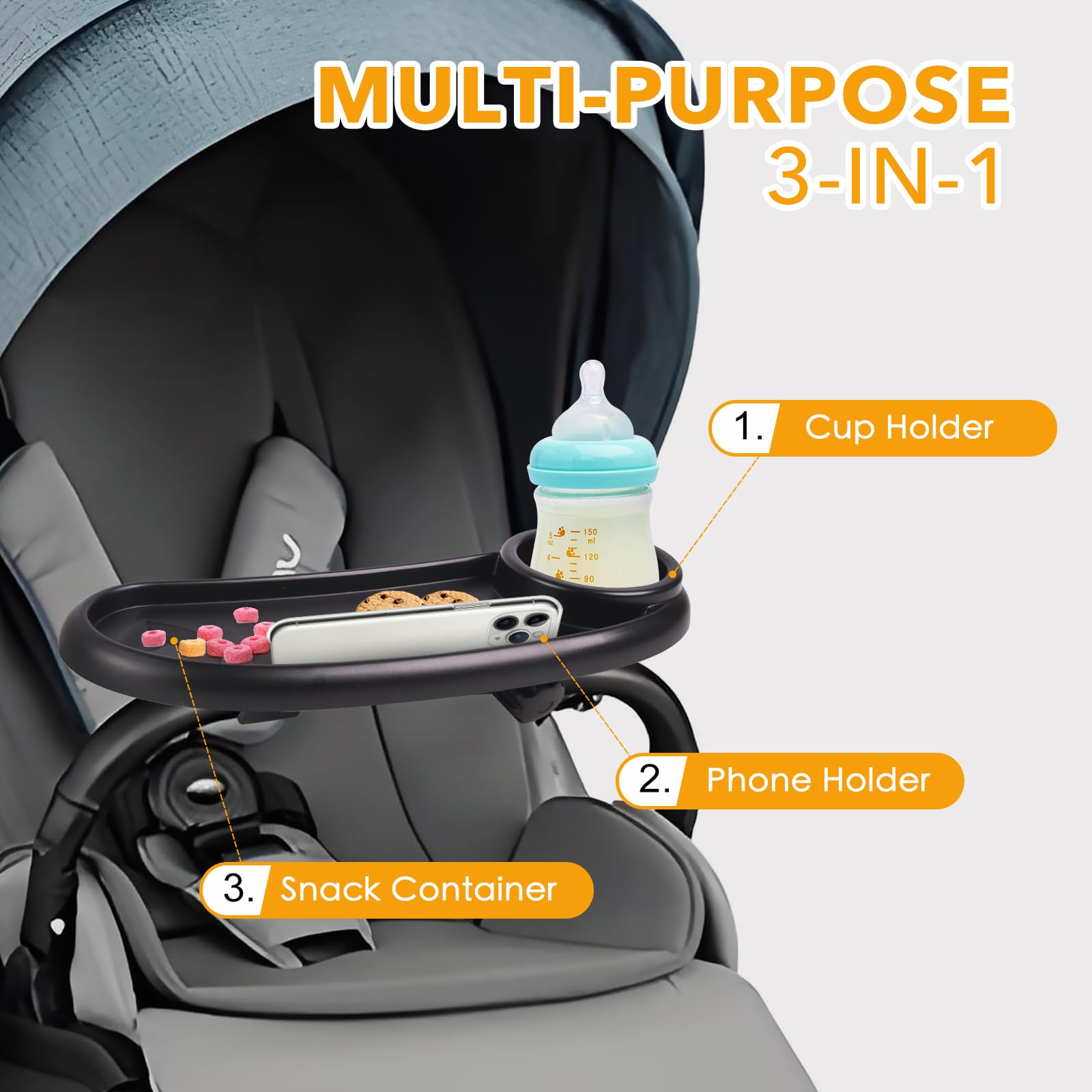 KEUYE Nuna snack tray phone slot keeps devices accessible.