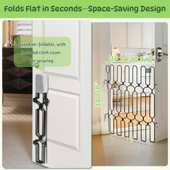 KEVLTROV front door dog gate with open angle fit for flexible doorway setup.