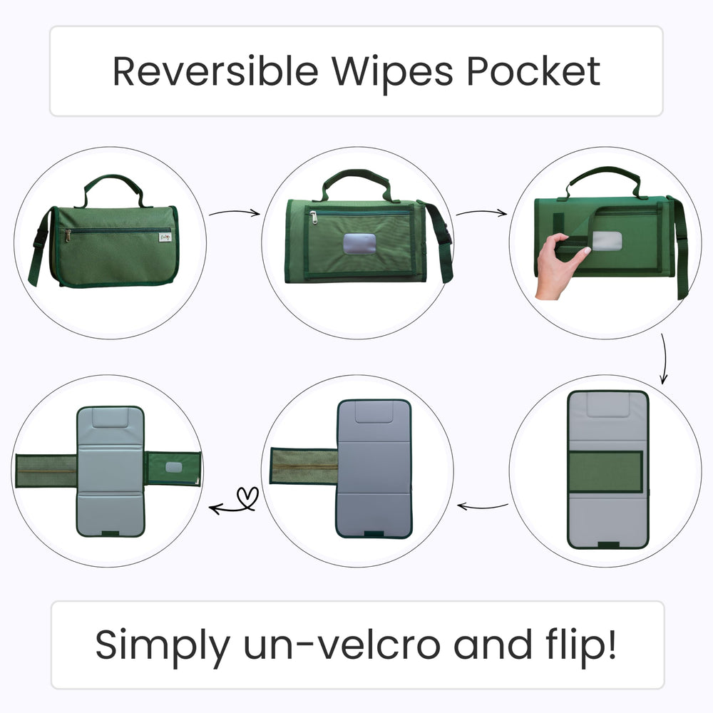 Kewh Jo portable diaper changing pad folds into compact clutch for space-saving travel