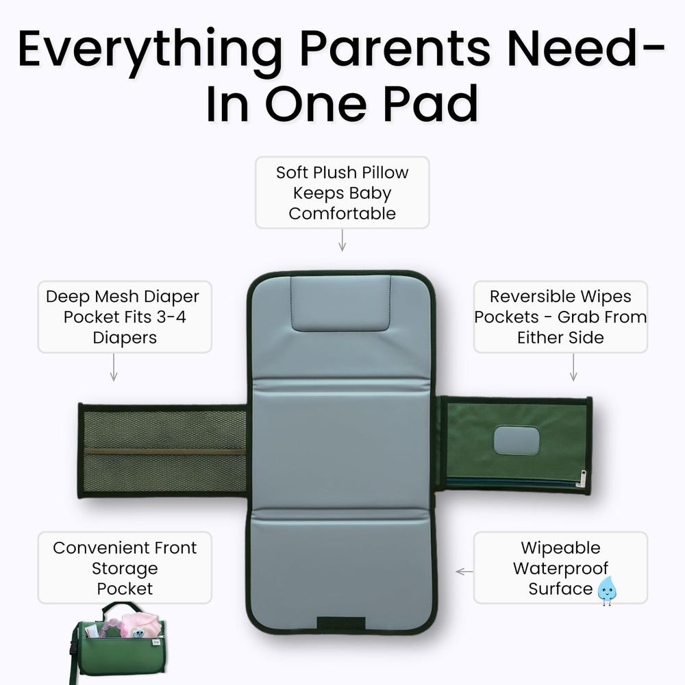 Kewh Jo portable diaper changing pad with built-in diaper and wipes pockets for quick access