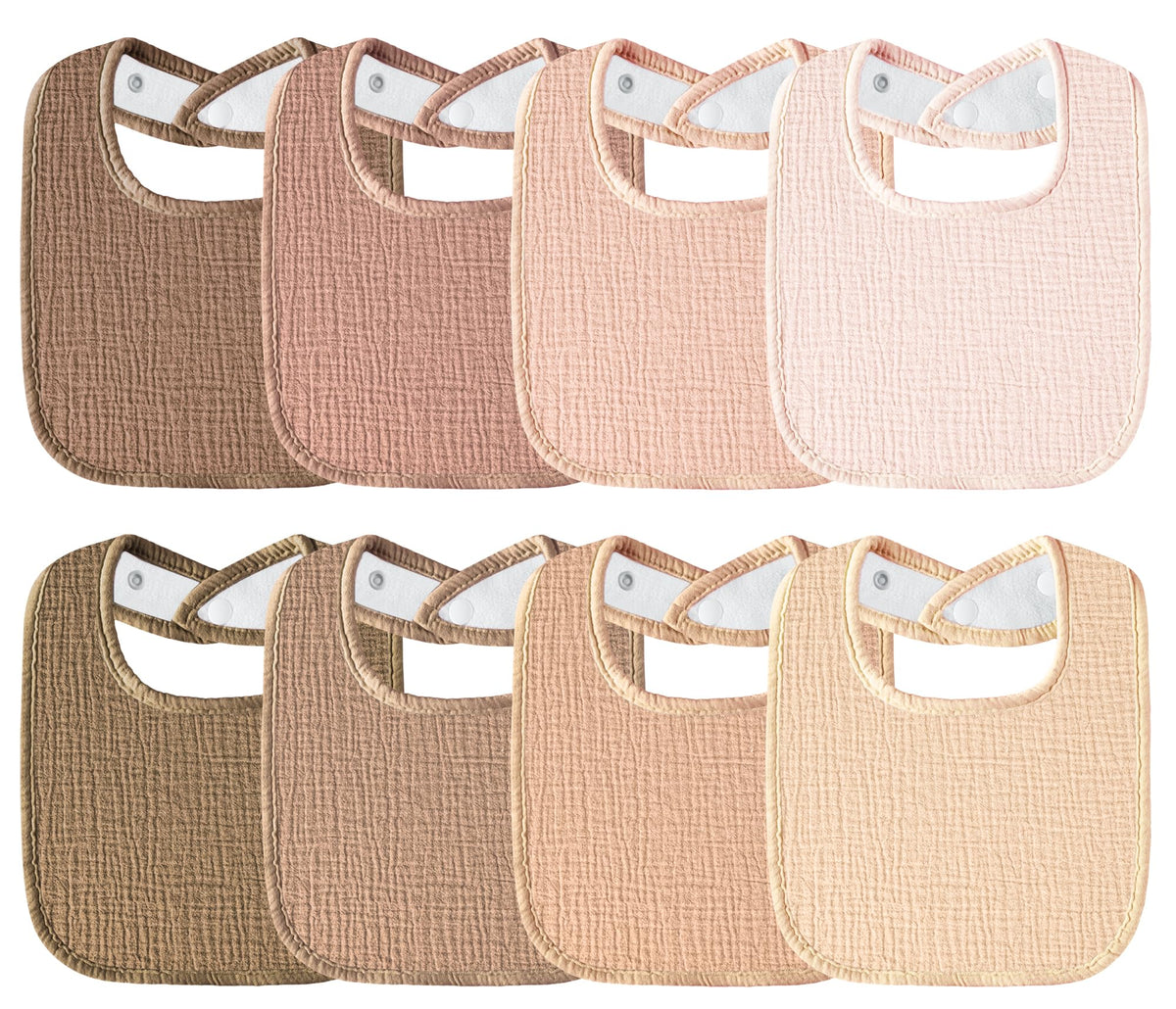 Kewlife gift muslin baby bibs 8-pack front view shows absorbent front fabric catching drool