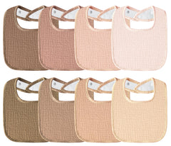 Kewlife gift muslin baby bibs 8-pack front view shows absorbent front fabric catching drool
