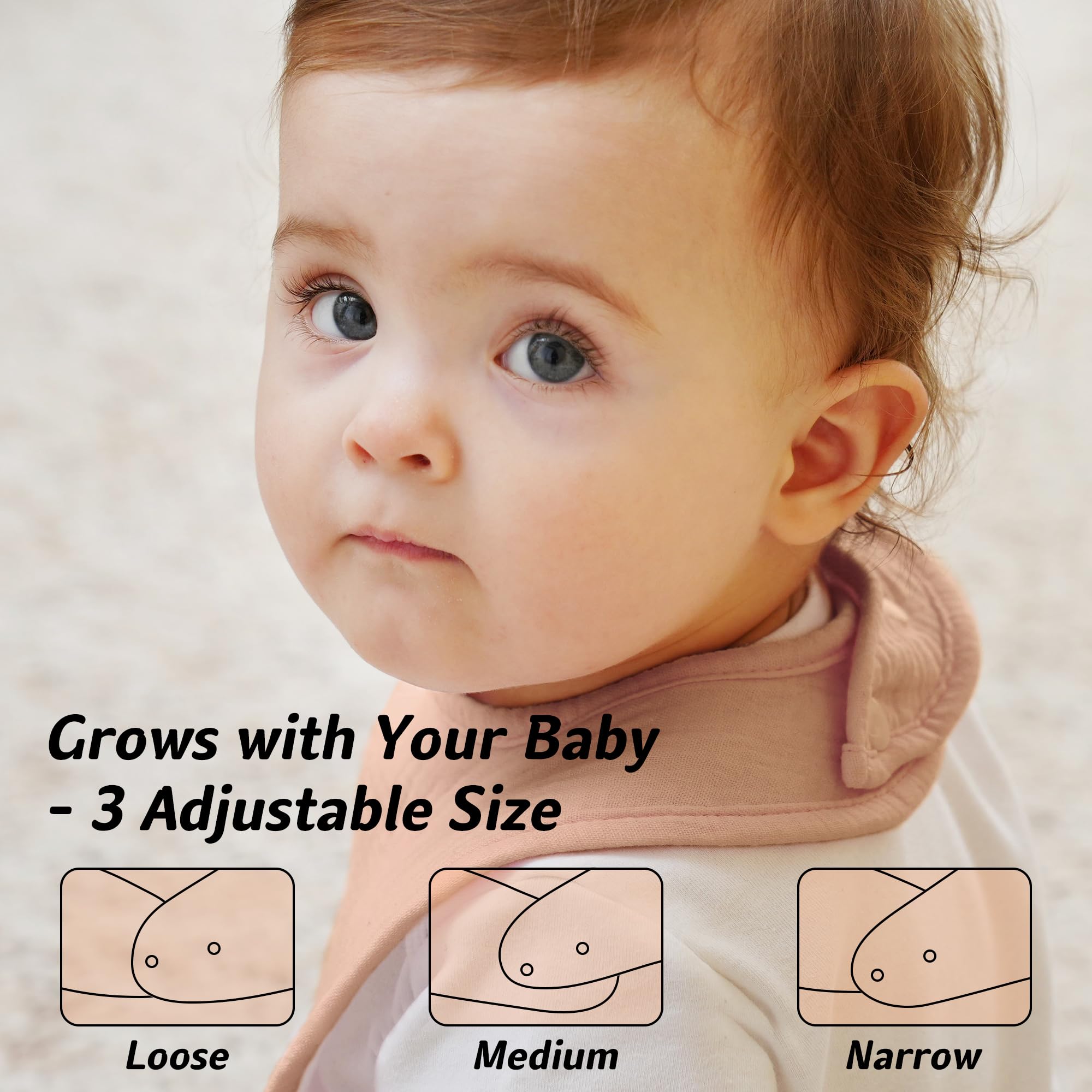 Kewlife gift muslin baby bibs 8-pack adjustable snaps for growing necks