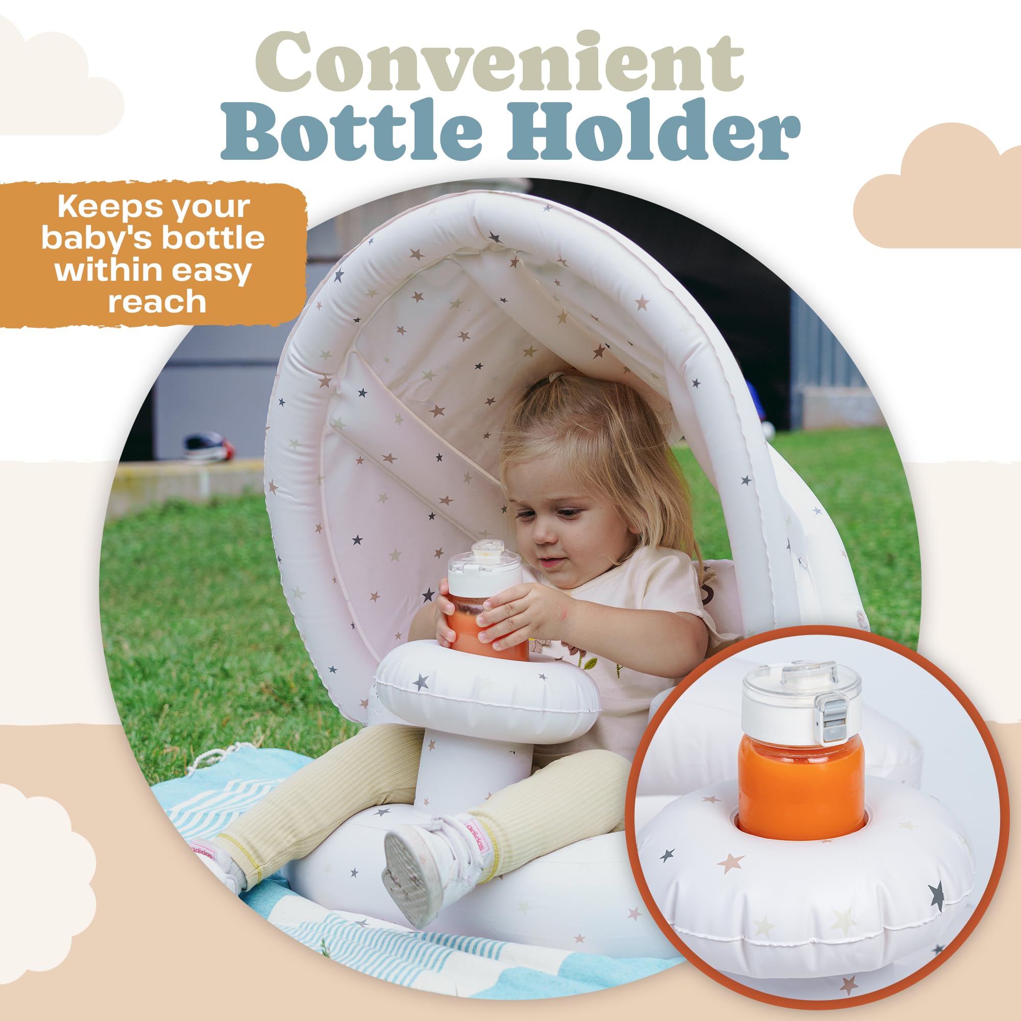 Kewrius portable inflatable chair with carry bag for easy on-the-go comfort.