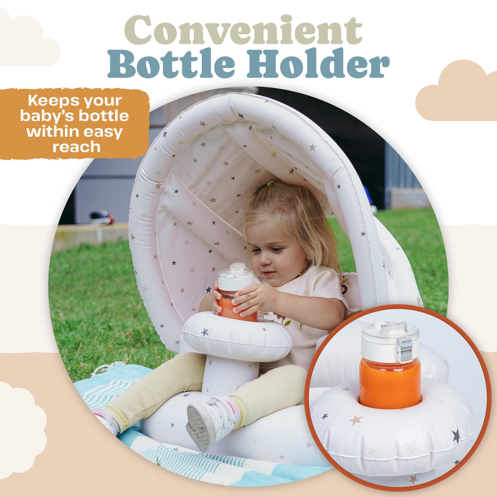 Kewrius portable inflatable chair with carry bag for easy on-the-go comfort.