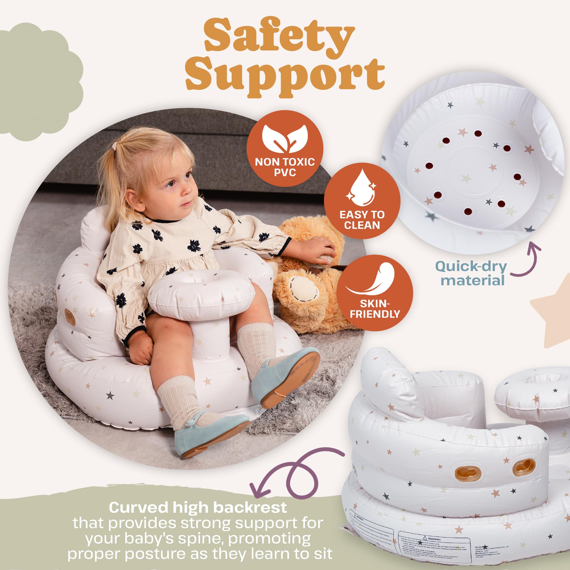 Kewrius baby seat for sitting up 3-12 months used for feeding and playtime.