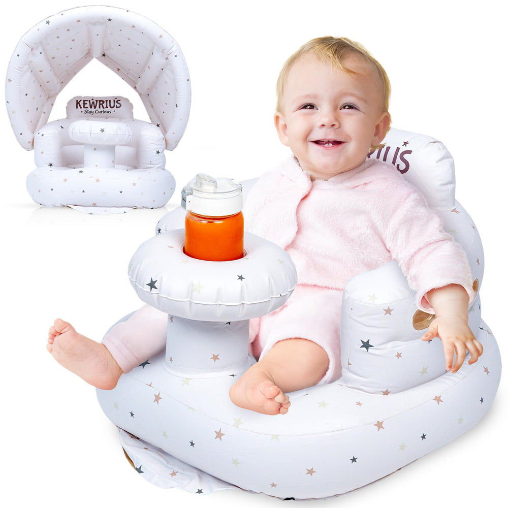 Kewrius inflatable baby seat with canopy for outdoor shade and secure seating.