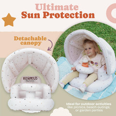 Kewrius inflatable baby seat curved backrest supports your infant's posture while learning to sit.