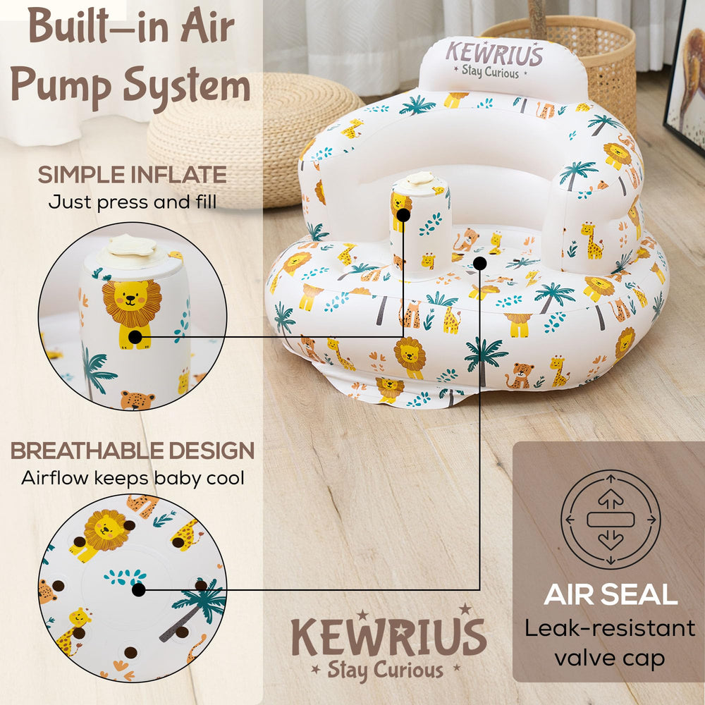 KEWRIUS built-in pump image demonstrates quick inflation for busy parents.