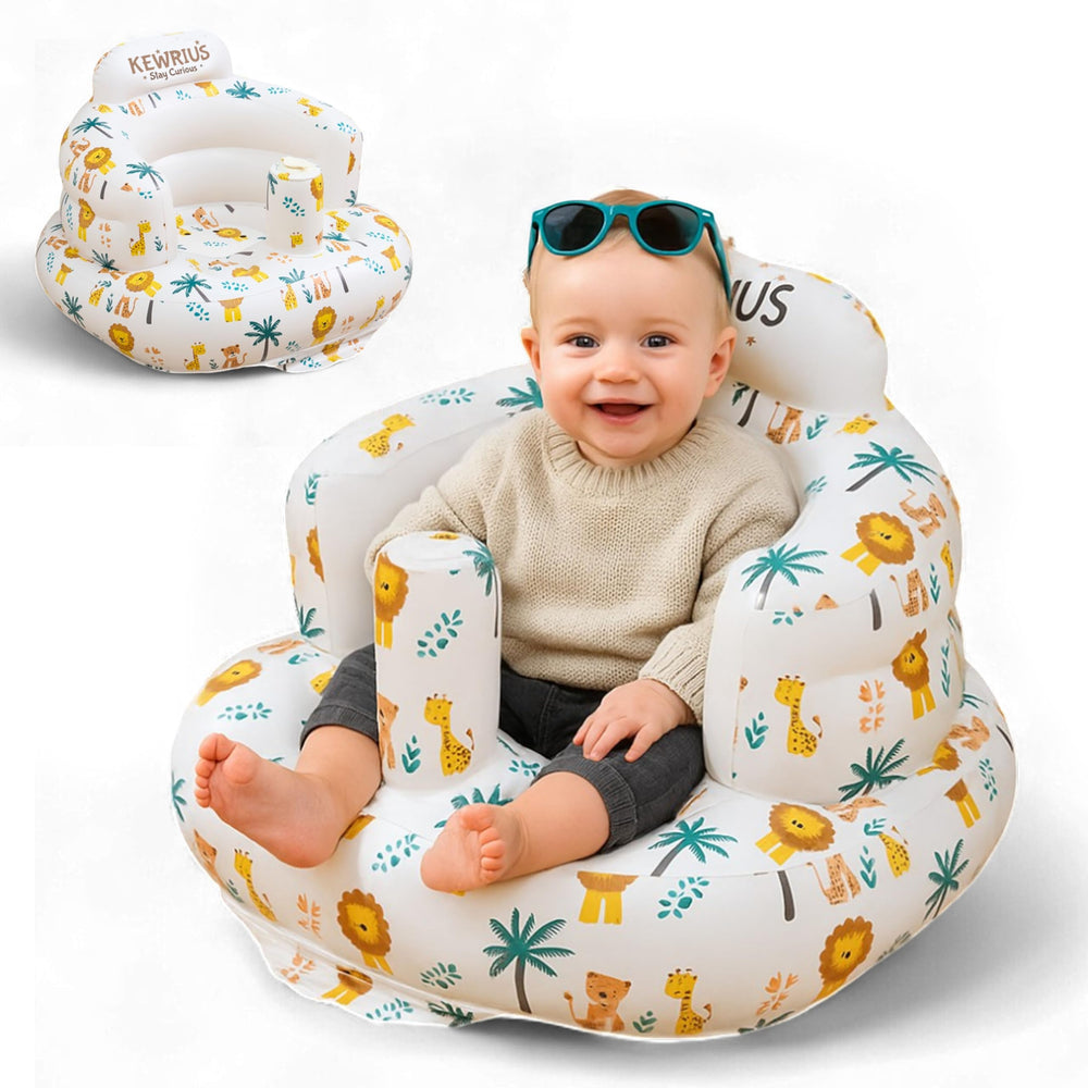 KEWRIUS Safari inflatable baby seat close-up highlights durable, non-toxic PVC for safe daily use.