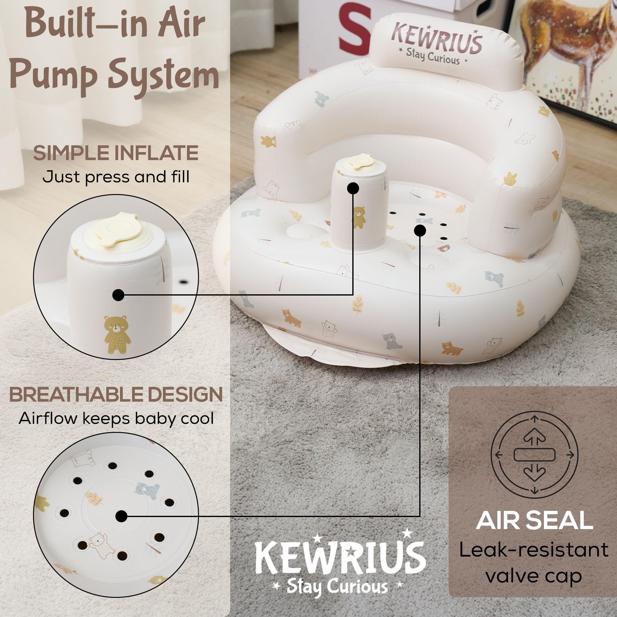 Kewrius Polar Bear seat folded compact for easy storage and travel.