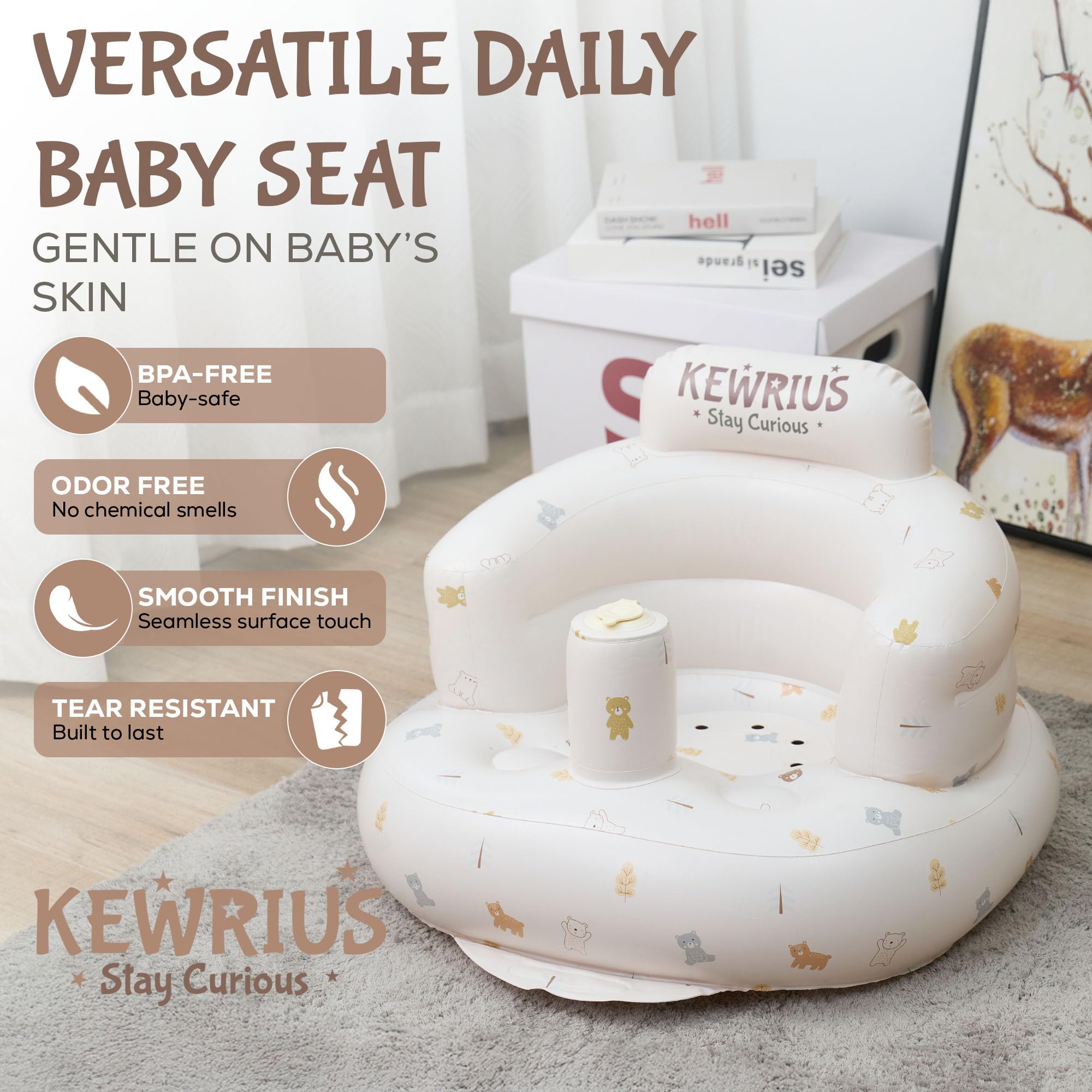 Kewrius Polar Bear seat in use during playtime with upright sitting.