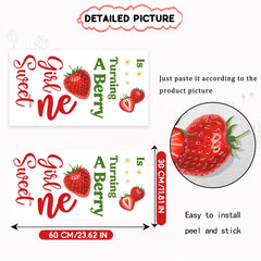 KEWUFD Berry First Birthday balloon arch backdrop with shiny decal.