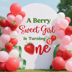 KEWUFD Berry First Birthday wall decal for a cute photo backdrop.