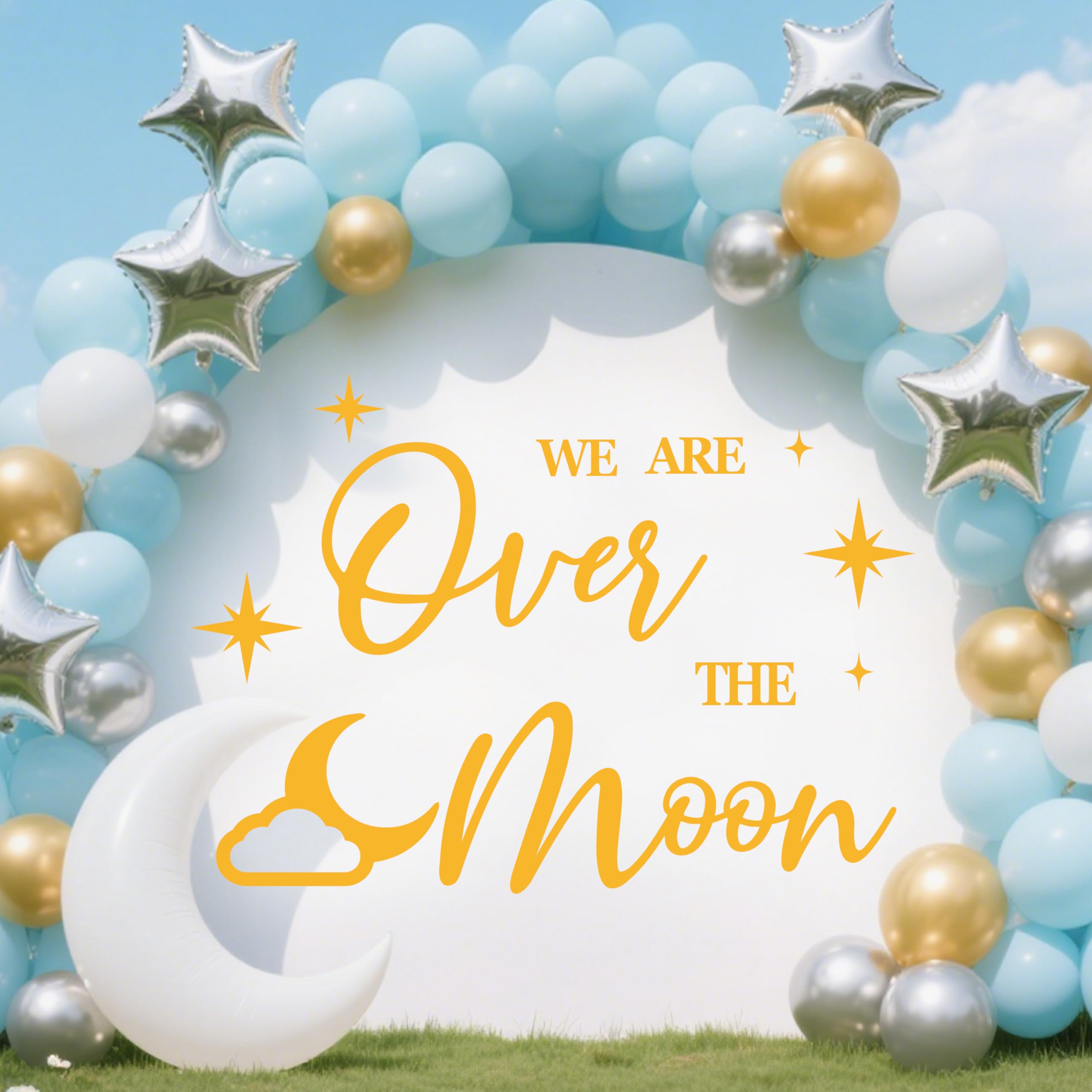 KEWUFD We're Over The Moon wall decal brightens party backdrops for photos