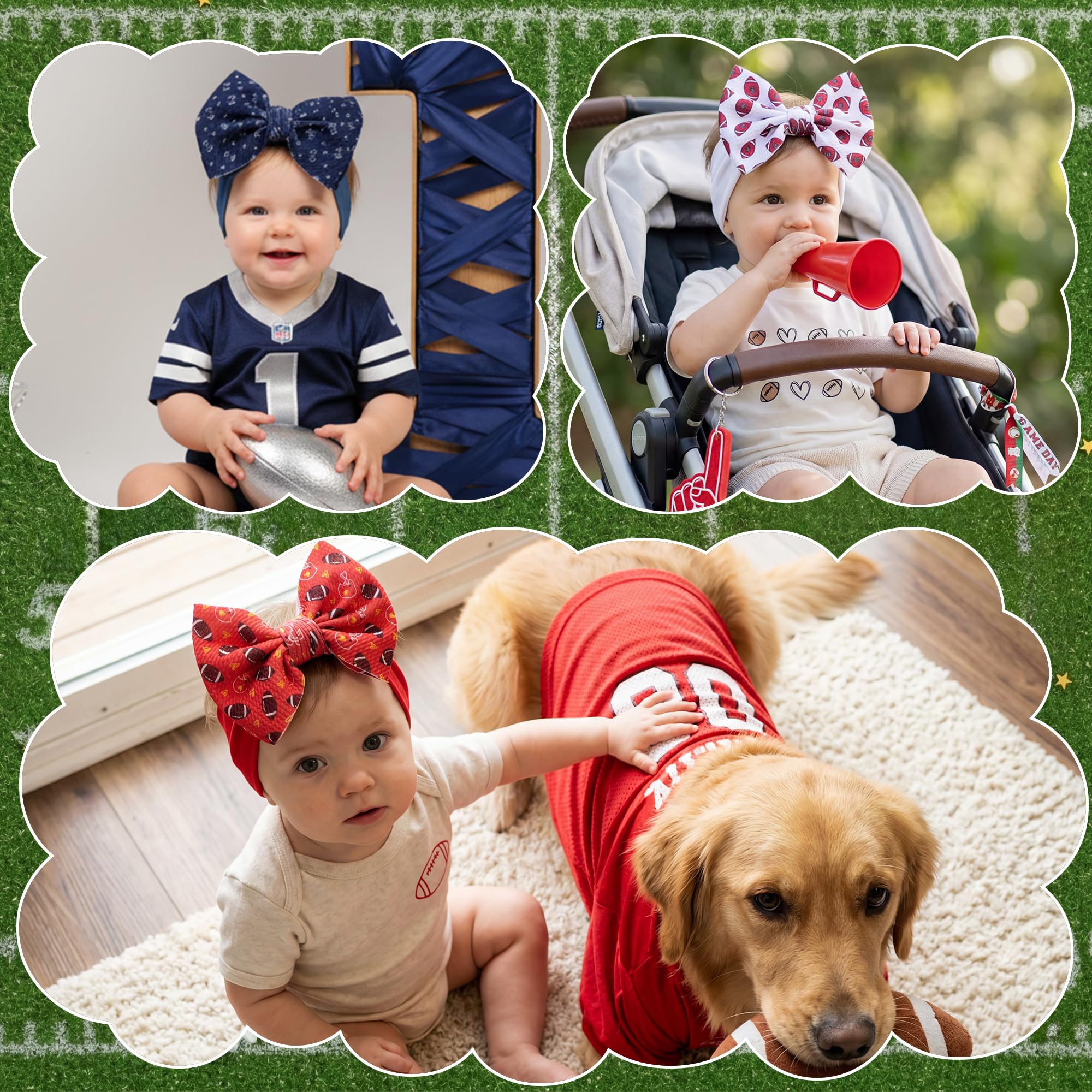 Kexinstar football baby bow headband pink, adorable accessory that complements sports outfits.