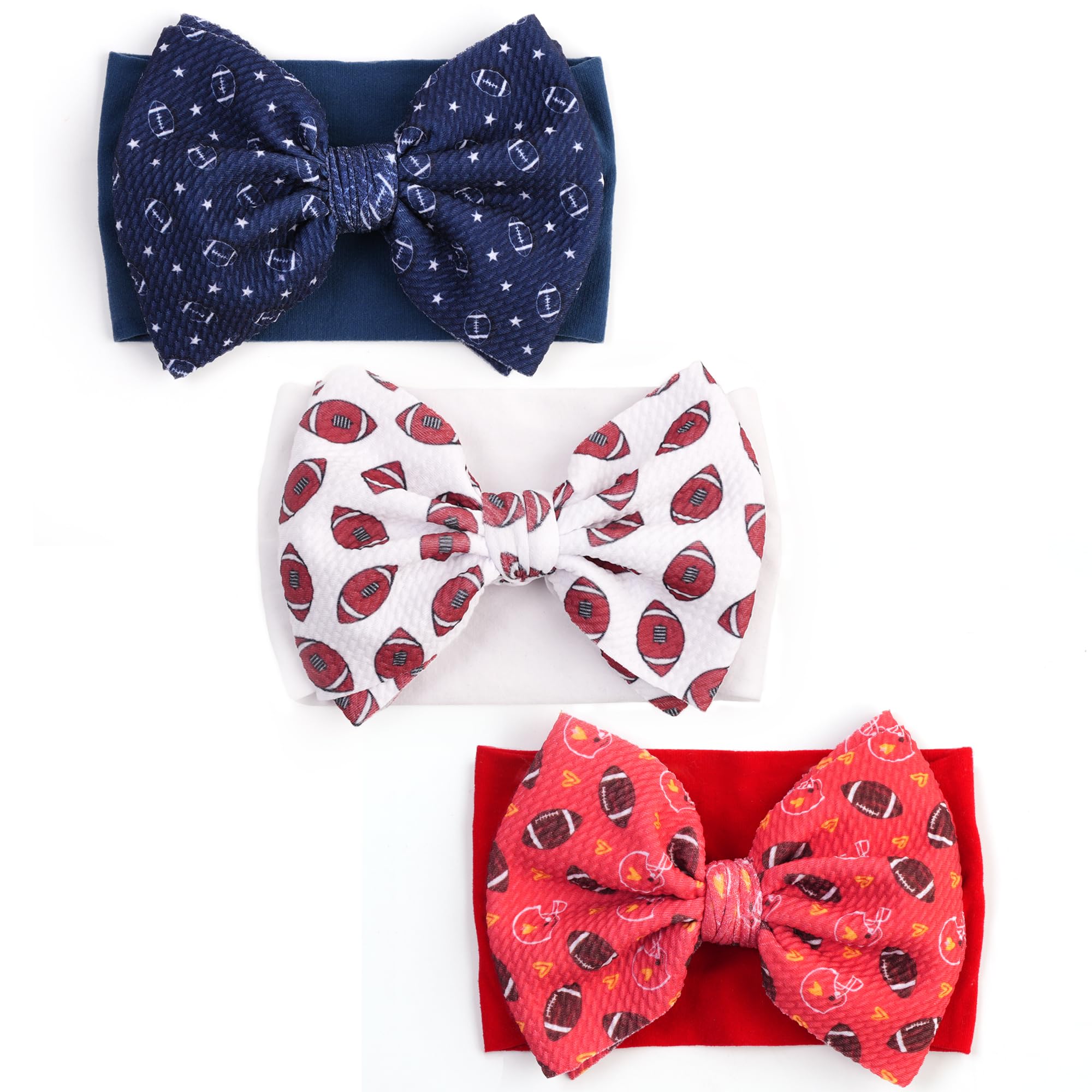 Kexinstar football baby bow headband red, secure fit for active play and photo moments.